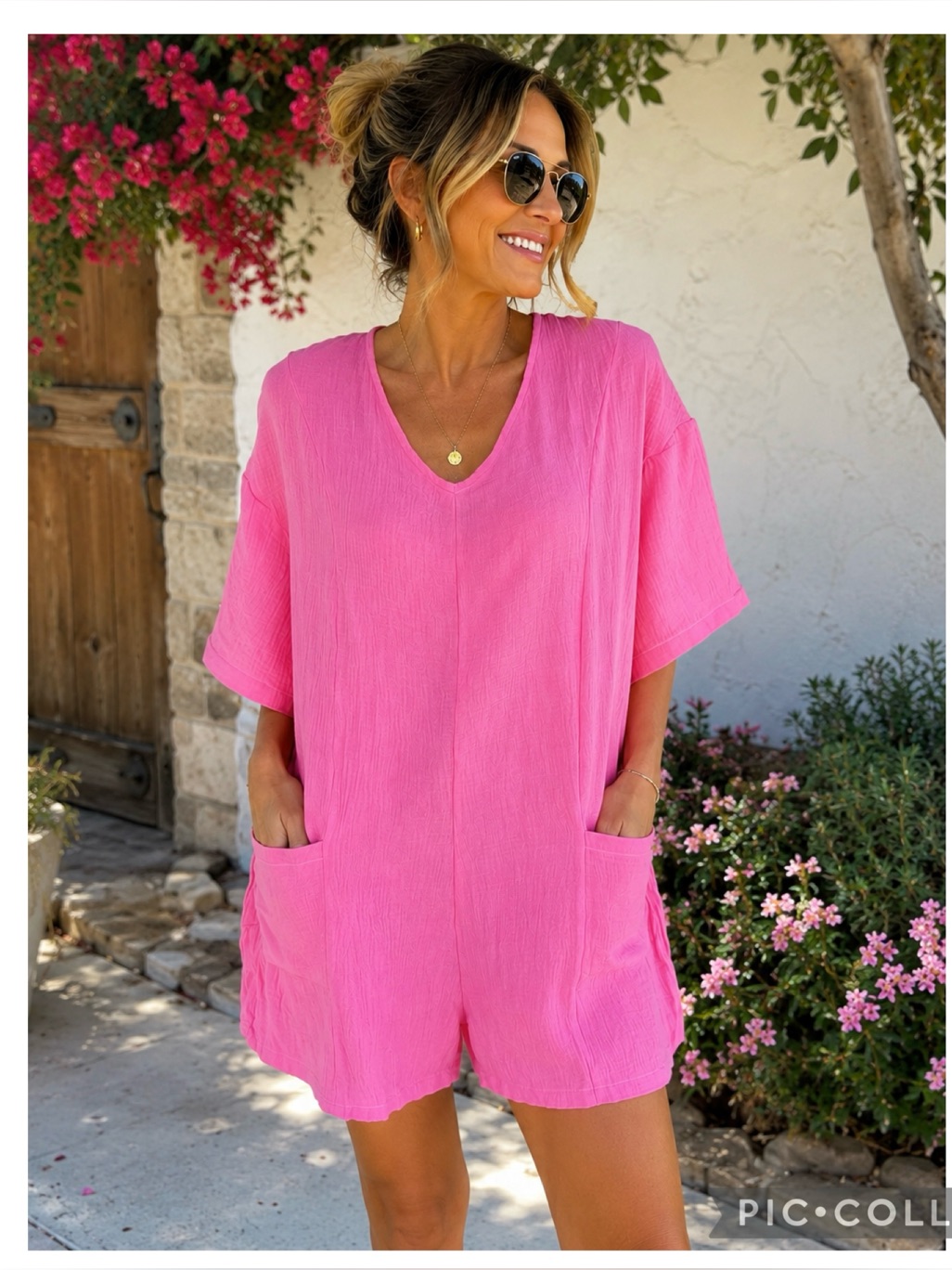 Pink Cotton Gauze Romper L Oversized Boxy Pockets Beach Cover Up Nwot